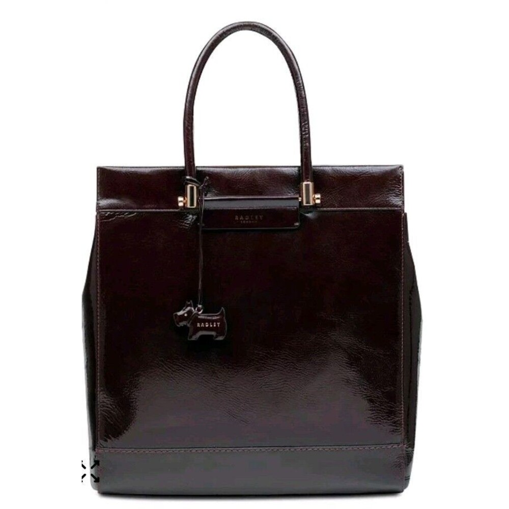 Radley London Treen Manor Crinkie Tote Bag Burgundy Patent Leather Handbag
